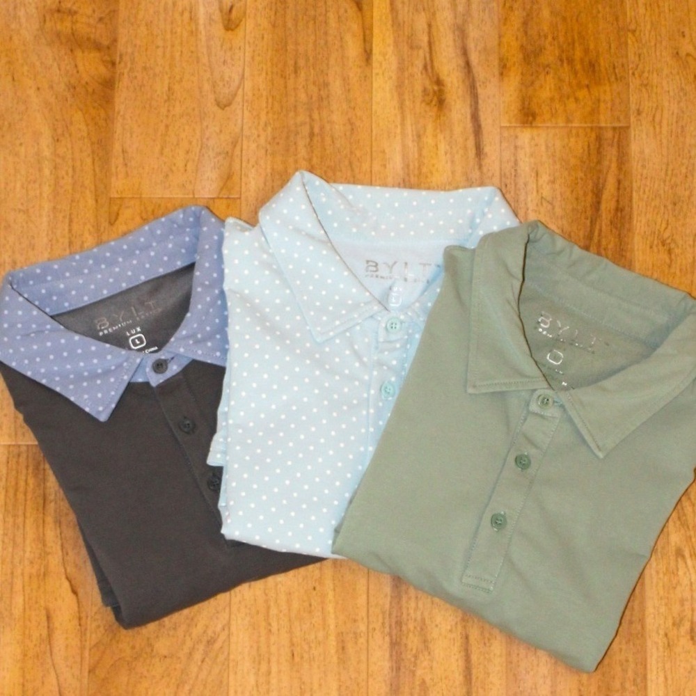 BYLT Premium Basics Lux Polo Shirts Mens Large Multi Color Excellent 3 Pack